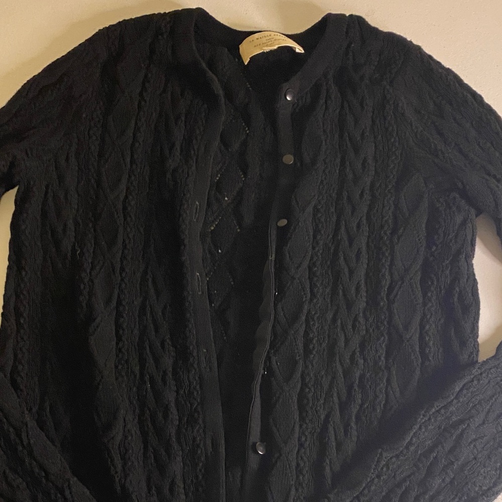 Sezane Black Cable Knit Cardigan Sz XS